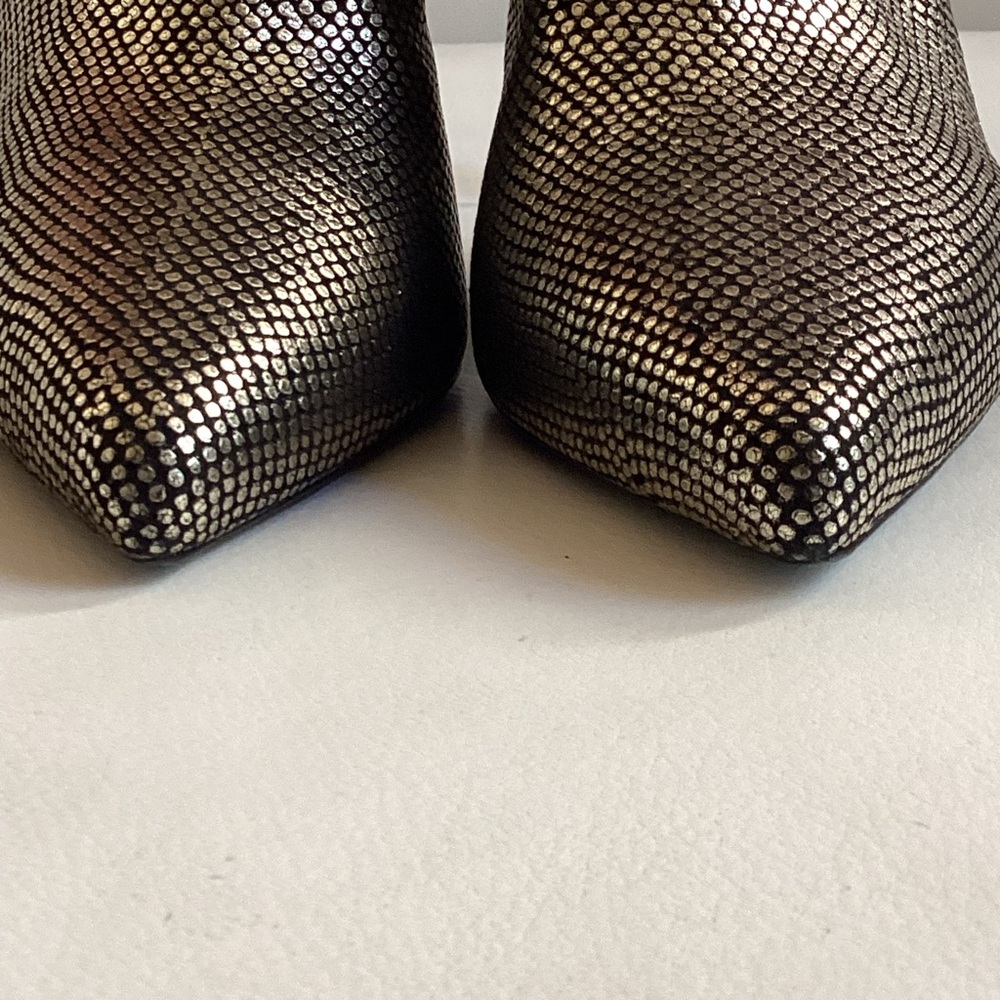 Saint Laurent Snake Embossed Black and Gold Ankle Spike Heel Boots SZ 8.5/38.5 - Picture 6 of 10